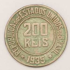 Numismática, Brasil. Moeda de 200 Reis República Ano 1935 25mm V. 107 - Oportunidade
