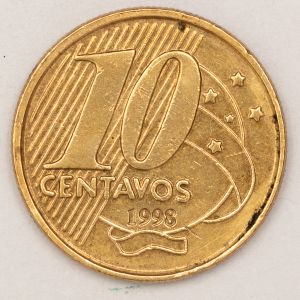 Numismática, Brasil. Moeda de 10 Centavos Ano 1998 V. 479 (FC) Flor de Cunho