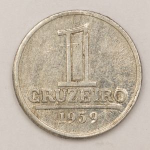 Numismática, Brasil. Moeda de 1 Cruzeiro Ano 1959 Anomalia Rara Boné V. 271