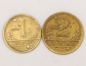 Numismática, Brasil. Lote com 2 Moedas de 1 e 2 Cruzeiros Ano 1950 - Complete sua coleção - V. 231 e V. 245