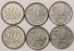 Numismática, Brasil. Lote com 5 moedas de 50 centavos ano 2006 escassas v.524.