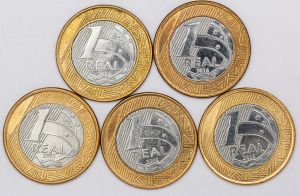 Numismática, Brasil. Lote com 5 moedas de 1 real das Olimpíadas 2016 sem repetição.