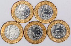 Numismática, Brasil. Lote com 5 moedas de 1 real das Olimpíadas 2016 sem repetição.