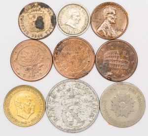 Numismática, Vários Países. Lote com 9 moedas de vários países E.U.A - Dinamarca - Uruguai - Espanha - Venezuela - Portugal - Itália - Alemanha. Complete sua coleção.