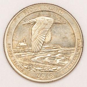 Numismática, U.S.A. Moeda Quarter Dollar ano 2018 P Block Island. Parque Blue 5.676. 24.26mm. KMH 599.