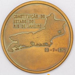 Numismática, Brasil. Medalha Constituição do Estado do Rio de Janeiro 23-7-1975 Bronze 60mm 95g Catálogo GG: 1975.02 RJ Cunhada Casa da Moeda do Brasil Original.