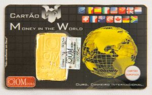 Cartão com barra de 1g de ouro 24k puro 999 com selo de garantia Ouro Minas acompanha envelope de veludo preto original.