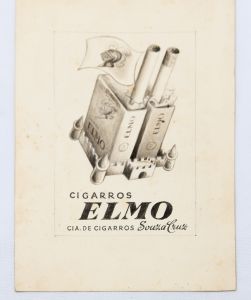 Colecionismo - Prova original em papel cartão de modelo para cartazete dos cigarros ELMO com e sem Filtro - Desenhado a mão - Souza Cruz - 22 x15 cm