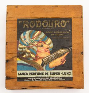 Colecionismo - Raríssima Caixa Madeira Original - RODOURO - Com 3 Lança perfumes da Cia Chimica RHODIA - Duas ouro (sendo 1 Cheia e uma vazia) e Uma Prata Cheia - todas com selo de controle