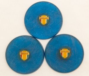 Colecionismo. Futebol de botão. 3 peças em acrílico e/ou galalite anos 70/80. Barueri (Raridade) 6 cm.