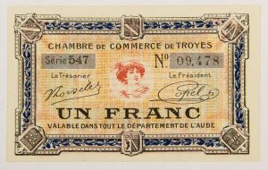 Numismática, França. Notgeld. 1 Franco. Flor de estampa.
