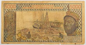 Numismática, África de L`Ouest 5000 Francos.