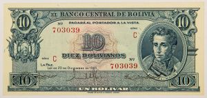 Numismática, Bolívia. 10 Bolivianos 1945.