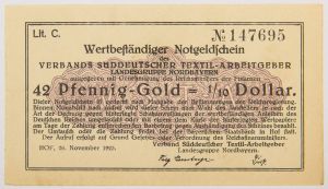 Numismática, Alemanha. 1923 Rara cédula equiparada ao Dollar - (Marco Ouro = Dollar).