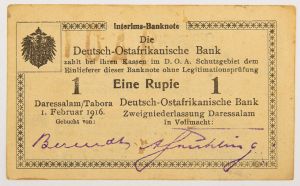 Numismática, África Alemã - Daressalam/Tabora 1916 - 1 Rupia raríssima no Belo estado oferecida.