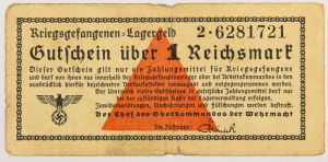 Numismática, Alemanha - Rara cédula de campo de prisioneiros militares - 1 Reichsmark