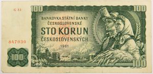 Numismática, Tchecoslováquia - 100 Korun 1961