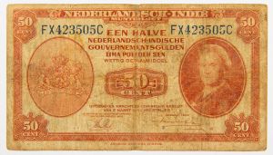Numismática, Índia Holandesa - 50 Cent 1943