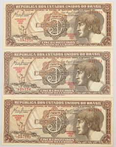 Numismática Brasil - 3 peças de 5 Cruzeiros