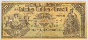 Numismática Brasil Dez Mil Reis falsa de época com furos