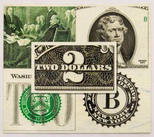 Numismática, USA 2 Dólares em folder impresso no Brasil Cédula de 2013