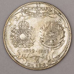 Numismática, Brasil. 2000 Reis 1922 Prata
