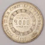 Numismática, Brasil. 3º Sistema 1000 Reis. Prata. 1863