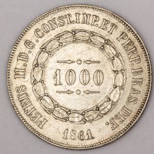 Numismática, Brasil. 3º Sistema 1000 Reis. Prata. 1861.