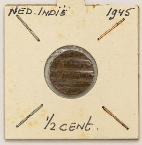 Numismática. Índia Holandesa 1/2 Cent 1945 Rara