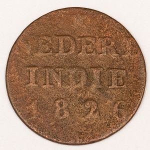 Numismática. Índia Holandesa 1/4 5. 1826 - 1/4 Stuiver