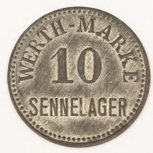 Numismática. Magnífica peça proveniente de coleção adquirida na Alemanha. Notgeld. Raríssima peça de uso em campo de prisioneiros de guerra alemães na 1ª Guerra. Sennelager se refere a um campo de prisioneiros perto de Paderborn na Alemanha. Cotação no Ebay US$220,00