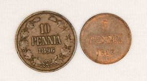 Numismática, Finlândia. 2 peças 5 e 10 Pennia