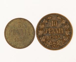 Numismática, Finlândia. 2 peças 5 e 10 Pennia