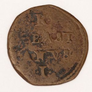 Numismática, Brasil/Portugal. D. Sebastião I 1557-1578. Ceitil . Autorizada a circular no Brasil de acordo com a provisão de 29/03/1568. 21mm 3,2g, alta cotação. 1ª moeda a circular no Brasil