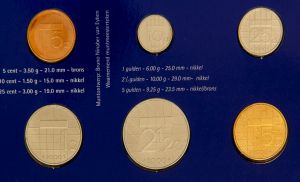 Numismática. Holanda. Cartela com 6 peças. Flor de Cunho. Já em preparação para a troca da moeda  para o futuro euro. 2000. 