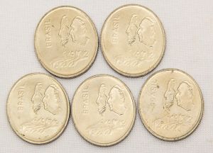 Numismática, Brasil. 5 peças de 1 Cruzeiro 1972