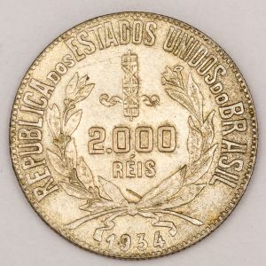 Numismática, Brasil. 2000 Réis 1924. Sob/Flor. Prata.