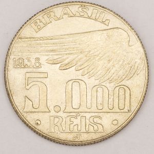 Numismática, Brasil. 5.000 Réis 1938. Prata.