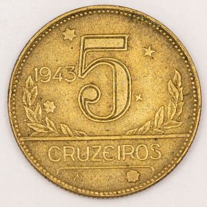 Numismática, Brasil. 5 Cruzeiros 1943.