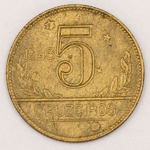 Numismática, Brasil. 5 Cruzeiros 1943.