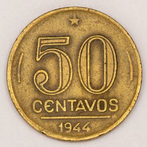 Numismática, Brasil. 50 Centavos 1944. Sem Sigla.