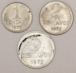 Numismática, Brasil. 1-2-5 Centavos 1975 Escassas.