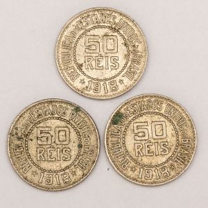 Numismática, Brasil. 03 Moedas 50 Réis 1918.