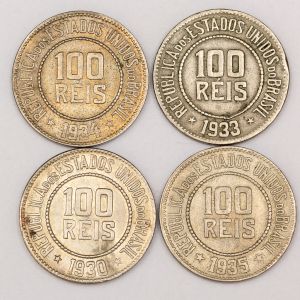 Numismática, Brasil. 100 Réis 1930, 1933, 1934, 1935.