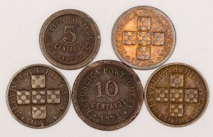 Numismática, Portugal. 05 Moedas 5-10 e 20 Centavos.