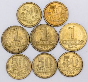 Numismática, Brasil. 08 Moedas 50 Centavos e 1 Cruzeiro (Módulo Menor) 1956 Flor de Cunho.