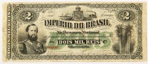 Numismática, Brasil. Cédula de 2 Mil Réis Valor Recebido R-021 1870.