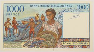 Numismática, Madagascar. Cédula de 1000 Francos 1994 P-76a FE