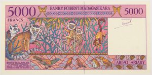 Numismática, Madagascar. Cédula de 5000 Francos 1994 P-78a FE