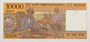 Numismática, Madagascar. Cédula de 10000 Francos 1994 P-79a FE